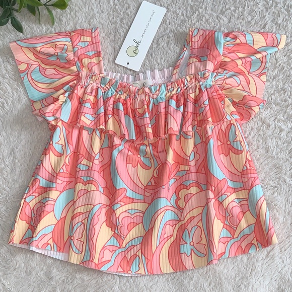 Peek Other - NWT PEEK Orange & Blue Ribbed Babydoll Top 2T Retro Design